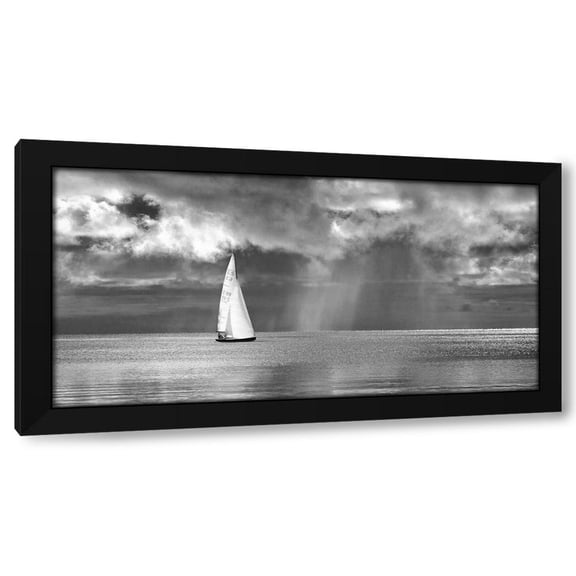 Pangea Images 14x9 Black Modern Wood Framed Wall Art Titled - Sailing on a Silver Sea (BW)