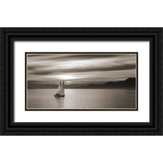Pangea Images 14x9 Black Ornate Wood Framed with Double Matting Museum Art Print Titled - Set Sails (detail)
