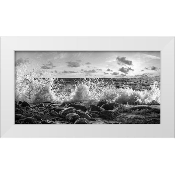 Pangea Images 14x9 White Modern Wood Framed Museum Art Print Titled - Waves crashing, Point Reyes, California (detail, BW)