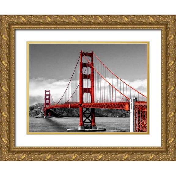 Pangea Images 18x15 Gold Ornate Wood Framed with Double Matting Museum Art Print Titled - Golden Gate Bridge, San Francisco