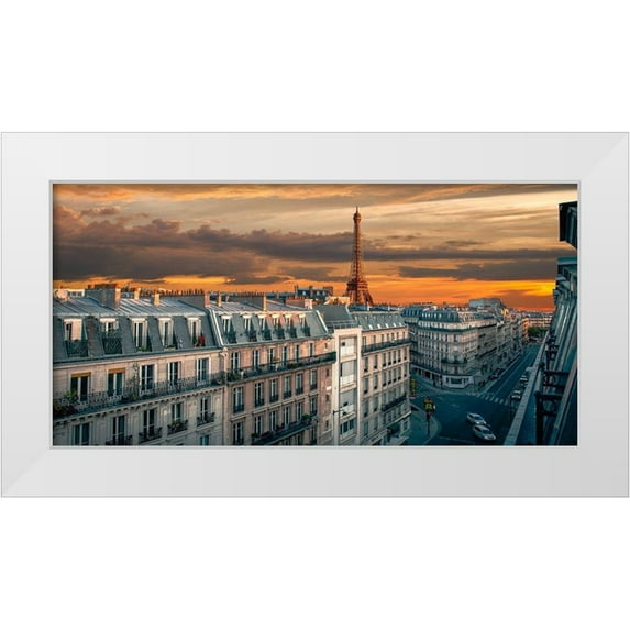 Pangea Images 24x14 White Modern Wood Framed Museum Art Print Titled - Morning in Paris