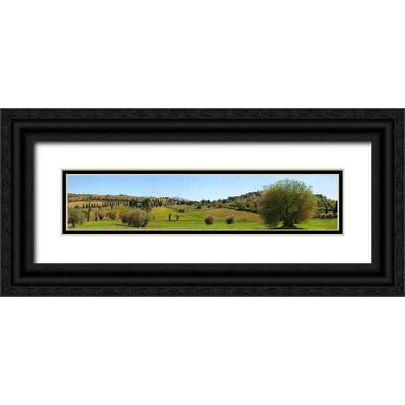 Pangea Images 32x10 Black Ornate Wood Framed with Double Matting Museum Art Print Titled - Val dOrcia-Siena-Tuscany