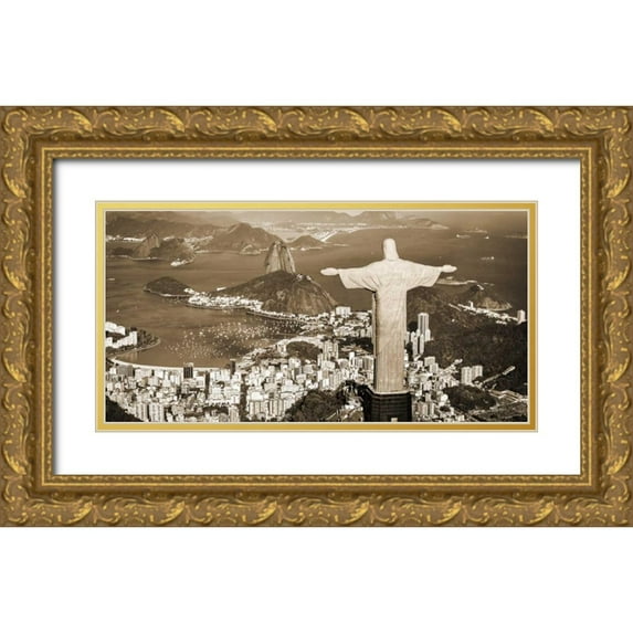 Pangea Images 32x18 Gold Ornate Wood Framed with Double Matting Museum Art Print Titled - Overlooking Rio de Janeiro, Brazil