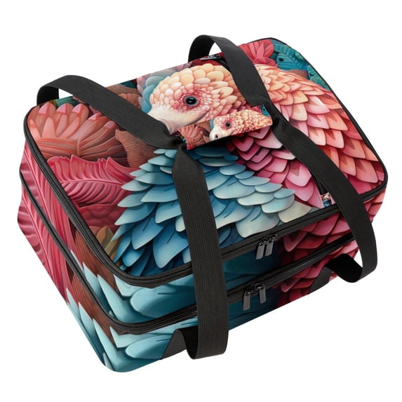 Pangolin Double Layered Insulated Lunch Bag with Two Compartments - Large Capacity Refrigerated Meal Bag for Hand Carry - 7.1x11.4x16.1 Inches
