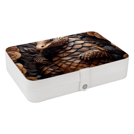 Pangolin PU Leather Jewelry Box with Removable Compartment and Earring Holder, Portable Travel Organizer