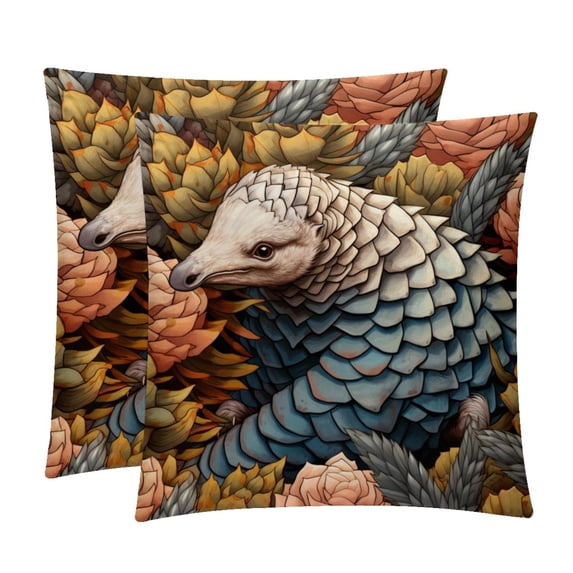 Pangolin Velvet Bed Pillow Throw Covers Pillow Inserts Throw Pillows with Unique Patterns - Set of 2, Sizes 16x16, 18x18, 20x20 Inches for Various Occasions