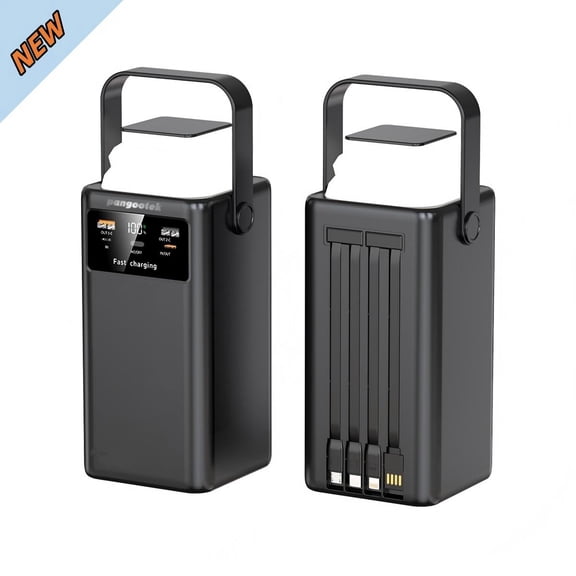 Pangootek 40000mAh Power Bank,Portable Charger with 22.5W PD/QC3.0 Fast Charging, with Camping Light, Built-in Cables, LED & Light for Camping,Home Emergency Backup Battery,Travel