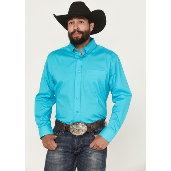 Panhandle Men's Select Solid Long Sleeve Button-Down Stretch Western Shirt Teal XX-