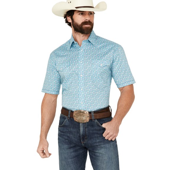 Panhandle Men's Southwestern Print Short Sleeve Pearl Snap Stretch Western Shirt - RMN3S03171 Medium
