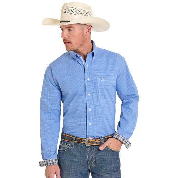 Panhandle Mens Blue Dobby Check L/S Shirt