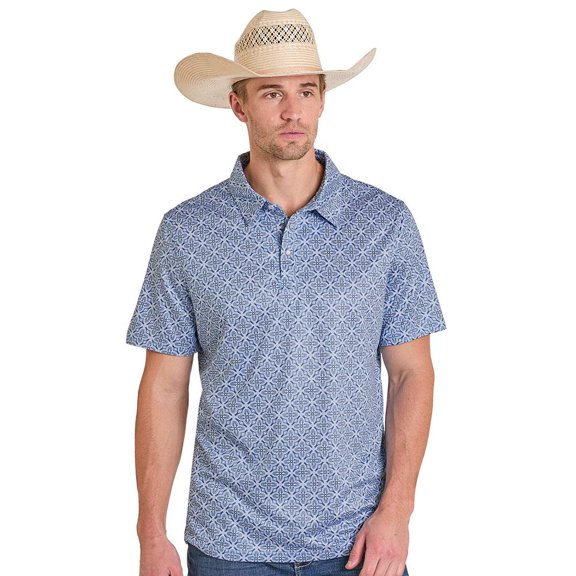 Panhandle Mens Blue Medallion Print Performance Polo