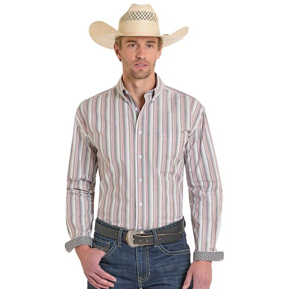 Panhandle Mens Maroon Dobbu Stripe L/S Shirt