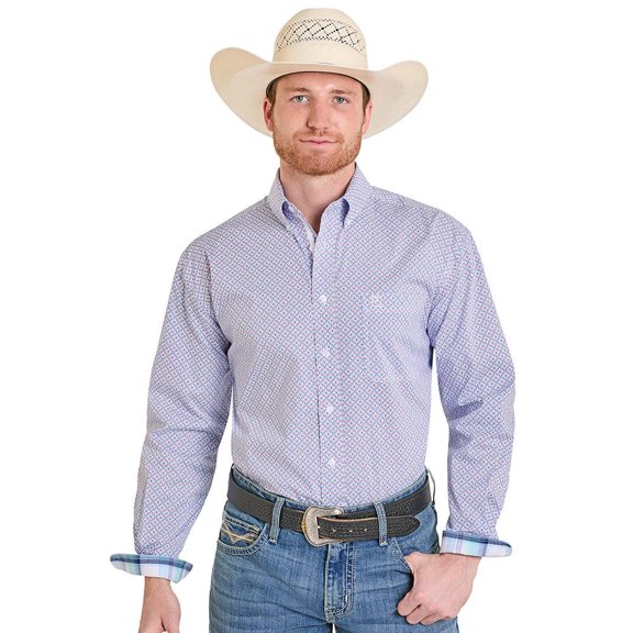 Panhandle Mens Pink Geo Print L/S Shirt