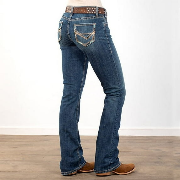 Panhandle Women's Medium Wash Mid Rise Stretch Riding Bootcut Jeans Medium Wash 26W x 36L