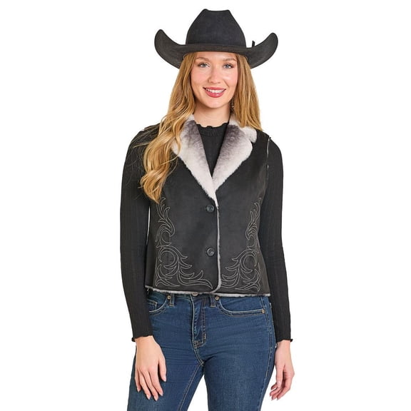 Panhandle Womens Black Embroidered Microsuede Vest