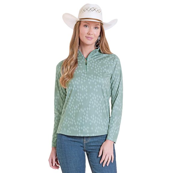 Panhandle Womens    Cactus Print Performance 1/4 Zip L Jade