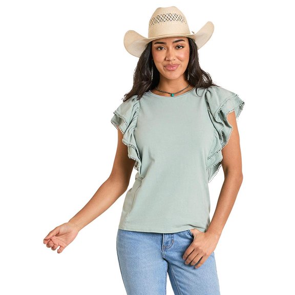 Panhandle Womens    Flutter Sleeve Top XXL Jade