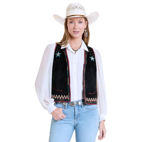 Panhandle Womens Microsuede Embroidered Vest M Black
