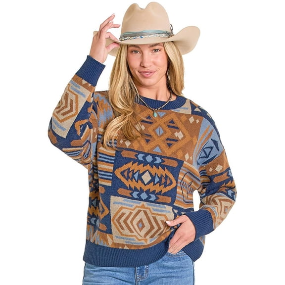 Panhandle Womens Southwestern Sweater M Navy