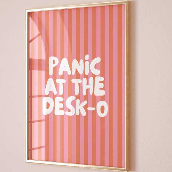 Panic At The Desk O Art Print Funny Office Unframed Poster Funky Pink and Orange Decor