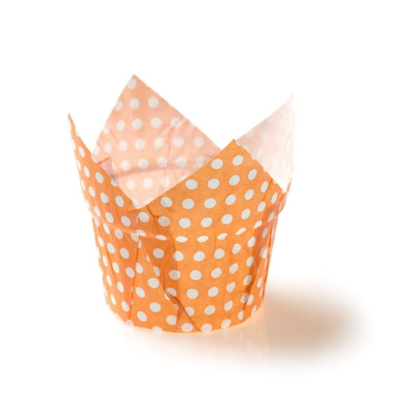 Panificio 1 oz Tulip Polka-Dotted Hot Orange Paper Regular Baking Cup - 3" x 3" x 3" - 200 count box