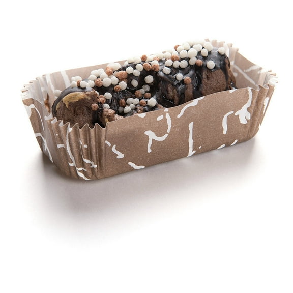 Restaurantware-Premium 3.2 Inch, 4 Ounce Baking Cups: Regular-Ridged Round Paper Baking Cups Perfect for Muffins, Cupcakes or Mini Snacks - Brown Chocolate Wisp Print Design - Disposable - 200ct Box