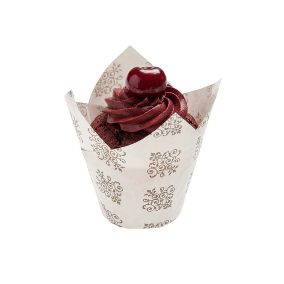 Panificio 4 oz Round Vintage Floral Paper Tall Baking Cup - Pleated - 3" x 3" x 2 3/4" - 200 count box