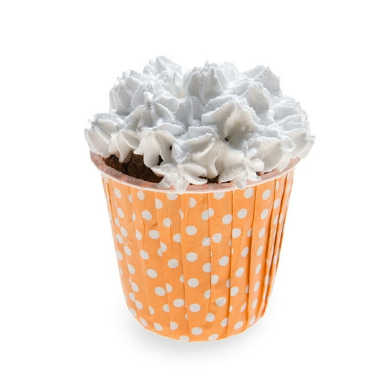 Panificio 5 oz Round Polka-Dotted Hot Orange Paper Large Baking Cup - Pleated - 3 3/4" x 3 3/4" x 1 1/2" - 200 count box