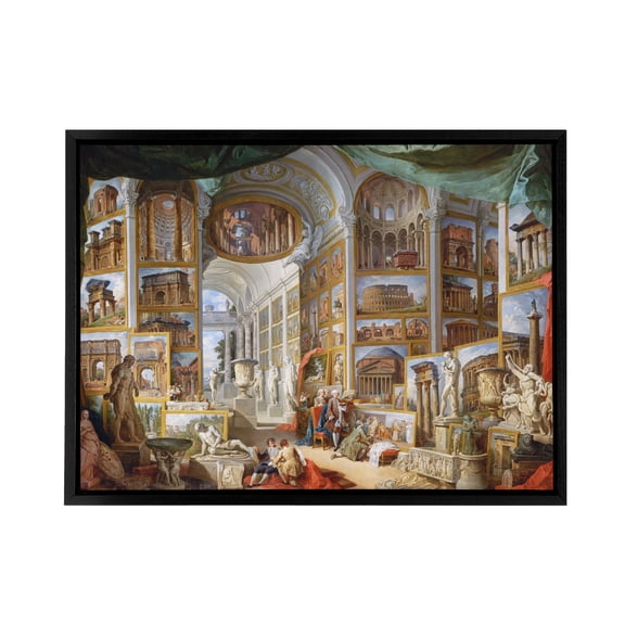 Panini Ancient Rome Classical Antiquities Black Framed Canvas Art Print 18X24"