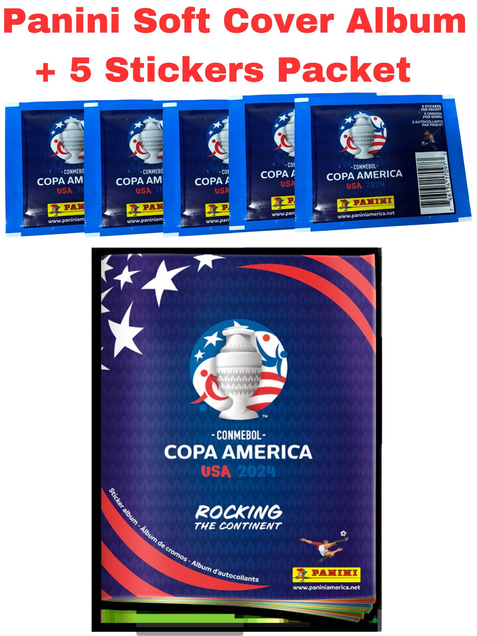 Panini Conmebol Copa America USA 2024 Soft Cover Sticker Album & 5