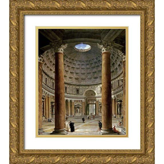 Panini, Giovanni Paolo 20x23 Gold Ornate Wood Framed with Double Matting Museum Art Print Titled - The Interior of The Pantheon, Rome