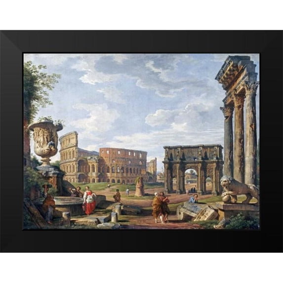 Panini, Giovanni Paolo 24x19 Black Modern Framed Museum Art Print Titled - A Capriccio View of Rome With The Colosseum