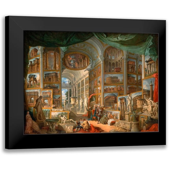 Panini, Giovanni Paolo 24x19 Black Modern Framed Museum Art Print Titled - Galleria con vedute di Roma antica