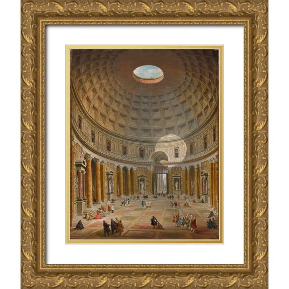Panini, Giovanni Paolo 26x32 Gold Ornate Wood Framed with Double Matting Museum Art Print Titled - Interior of the Pantheon, Rome
