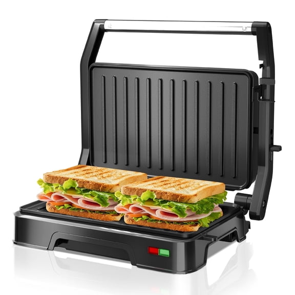 KEINVE Panini Press Grill & Sandwich Maker - 2-Slice, 180° Open, Electric Grill Non-Stick Cast Aluminum Plates for Panini, Steak, Bread & More, Easy to Clean