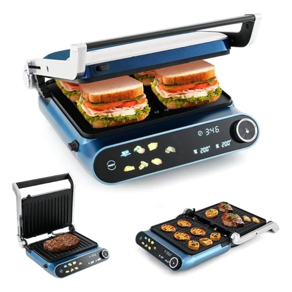 Panini Grill Press Sandwich Maker, 1200W Electric Griddle with LED Touch Panel, 7 Grilling Modes, Dishwasher Safe Non-stick Plates, Removable Drip Tray, Indoor Grill for Burger, Cheese, Steaks