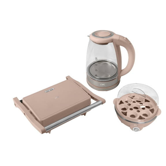 COOK WITH COLOR Compact Egg Boiler, Glass Kettle, & Panini Kitchen Grill Set, 3-piece set, Blush
