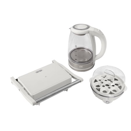COOK WITH COLOR Compact Egg Boiler, Glass Kettle, & Panini Kitchen Grill Set, 3-piece set, Cream
