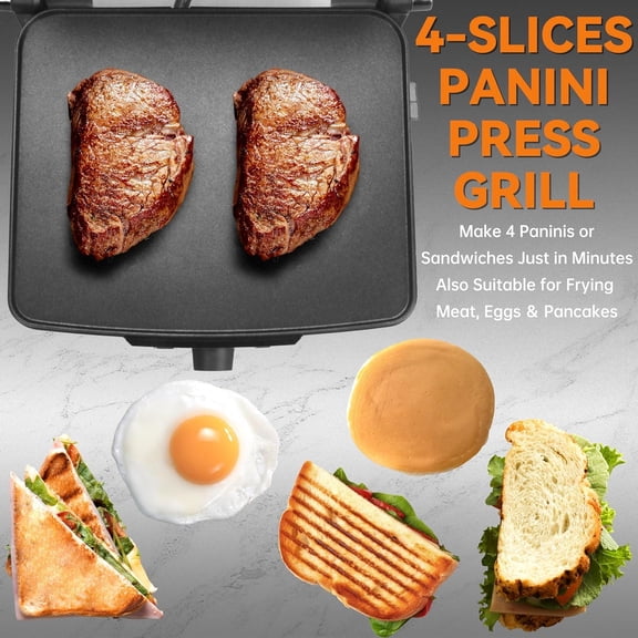 Panini Press Electric Griddle, Panini Grill Press Sandwich Maker Press, Grilled Cheese Maker, Sandwichera Electrical, Non Stick Surfaces, 4-Slices, Stainless Steel