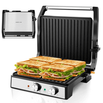 Panini Press Grill - 1600W High Power, 4-Slice Sandwich Maker with Adjustable Temp, Timer & Height, Non-Stick Plates, 180° Wide Opening, Indoor Use