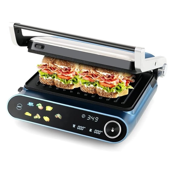 Panini Press Grill 3-in-1, 1200W Electric Indoor Grill & Sandwich Maker w/ 2 Non-Stick Plates, LED Display, 7 Modes, Independent Temp Control & Drip Tray