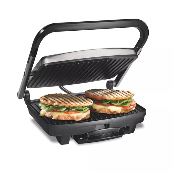 Panini Press Nonstick Indoor Grill Silver: 1500W Metal Kitchen Grill & Toaster, Hand Wash, 1-Year Warranty