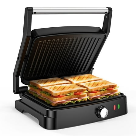 GPED Panini Press Sandwich Maker, 4 Slices Stainless Steel Panini Press Grill, Non-Stick Sandwich Press Maker with Removable Drip Tray for Any Thickness Sandwich, Burgers, Steak