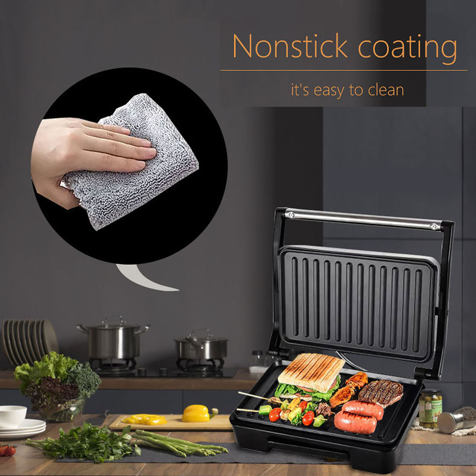 Non-stick Grill Plates OVENTE Electric Panini Press Grill - 750W ...