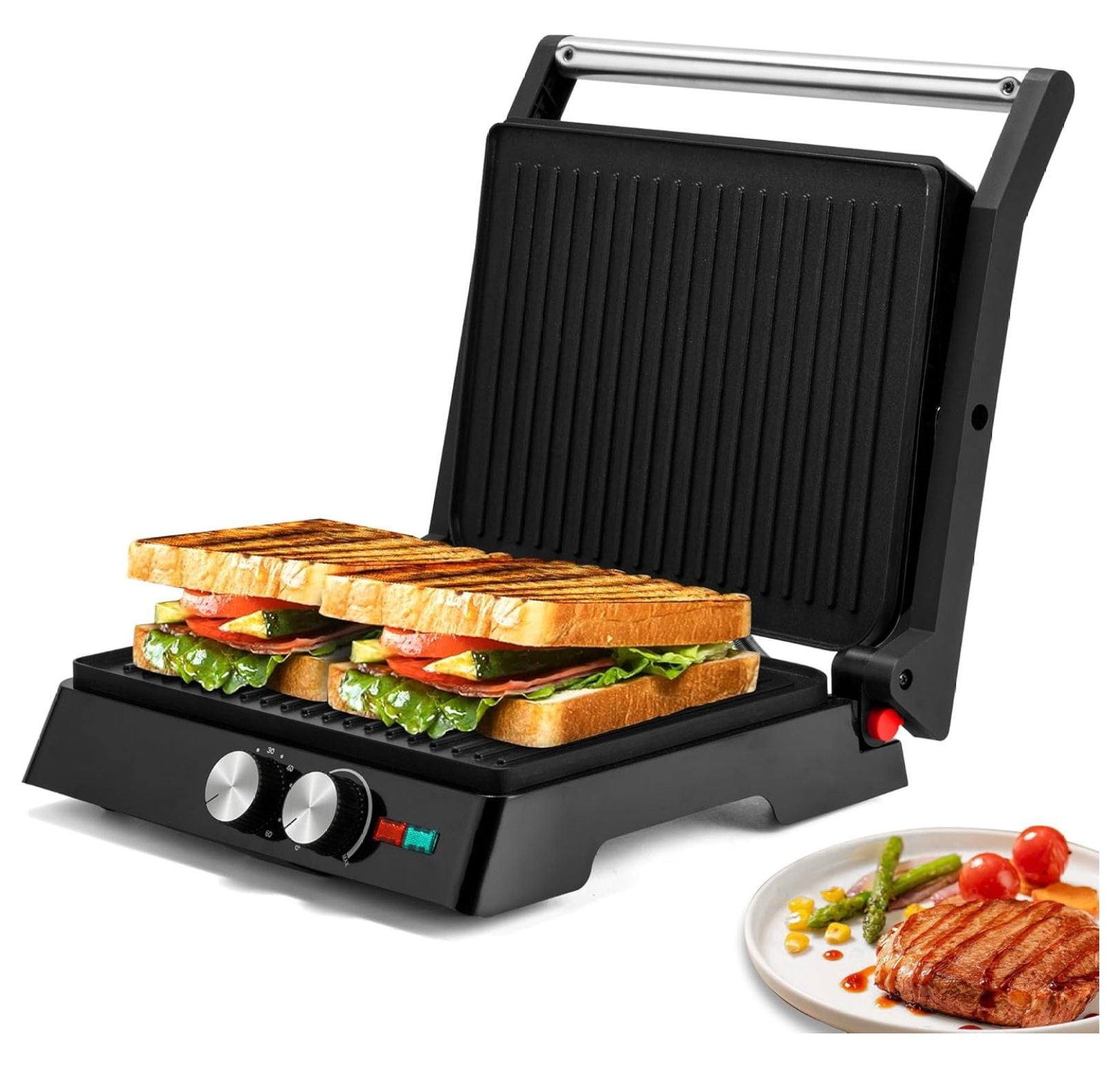 Panini Press Sandwich Maker and Electric Indoor Grill with Temperature ...