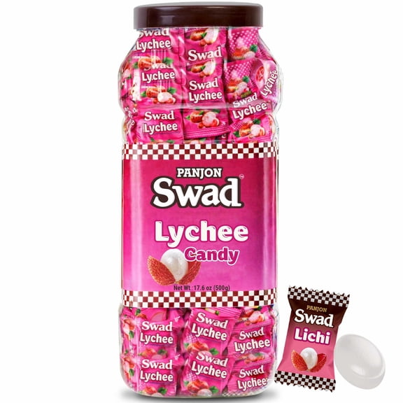 Panjon Swad Lychee Candy Jar Sweet & Fruity Lichi Hard Candy | Refreshing Lychee Flavor, 500g