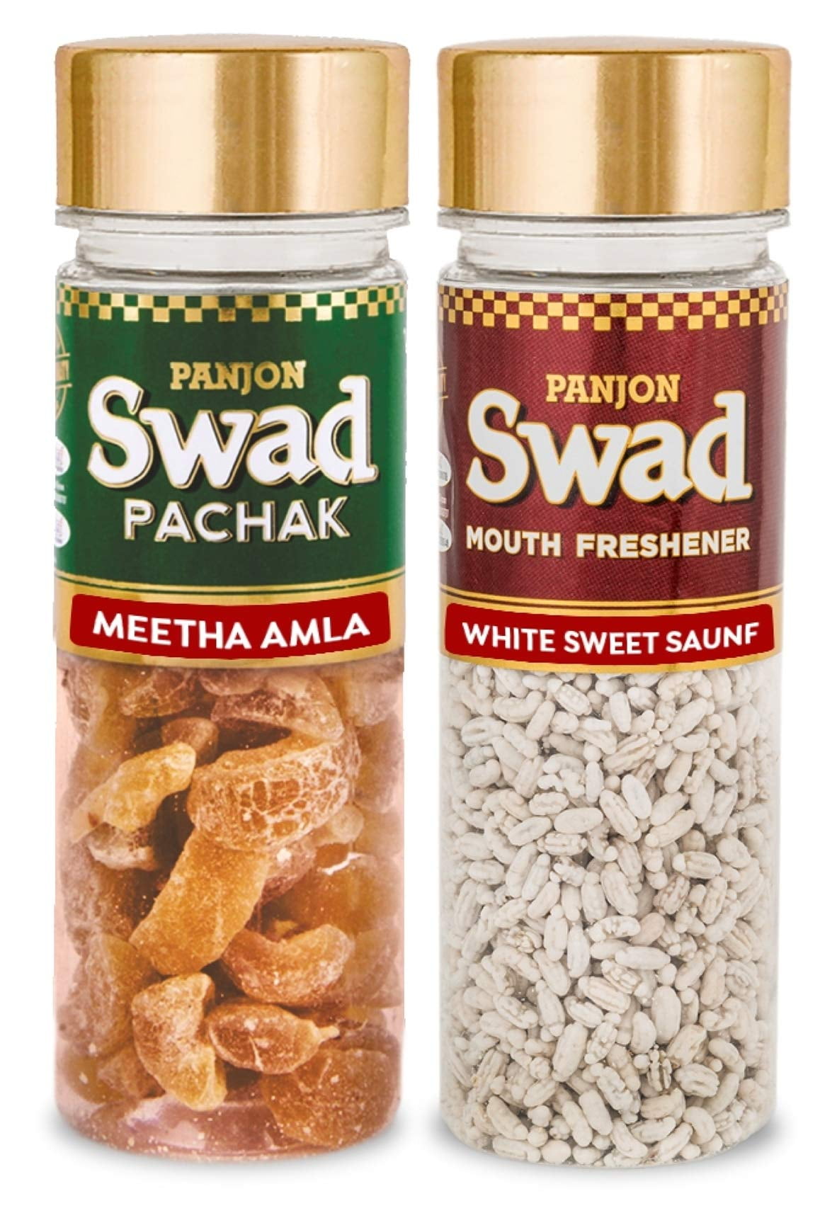 Panjon Swad Meetha Amla & White Sweet Saunf Pachak (Mukhwas Mouth Fresheners) 2 Bottles, 235G