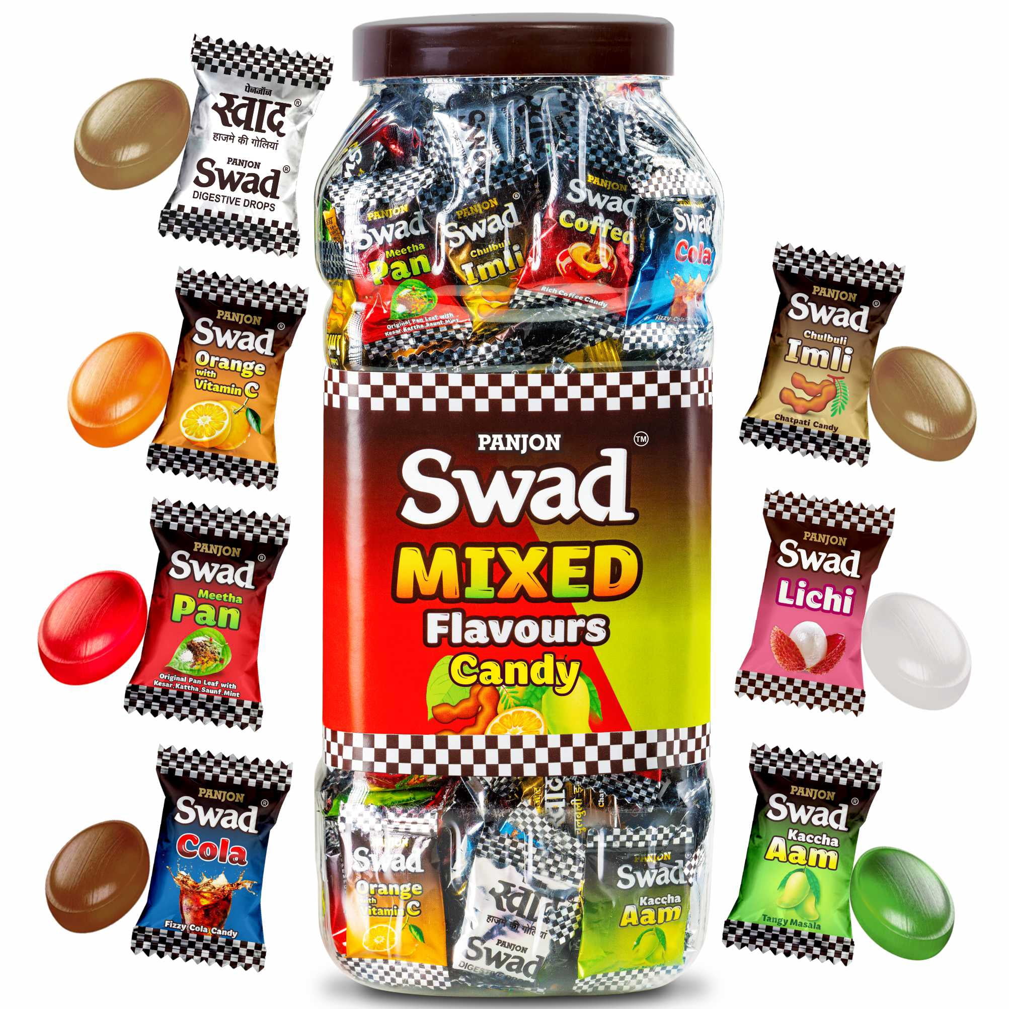 Panjon Swad Mixed Candy 500g Jar – Assorted Flavors Hard Candy | Sweet & Tangy Variety Mix