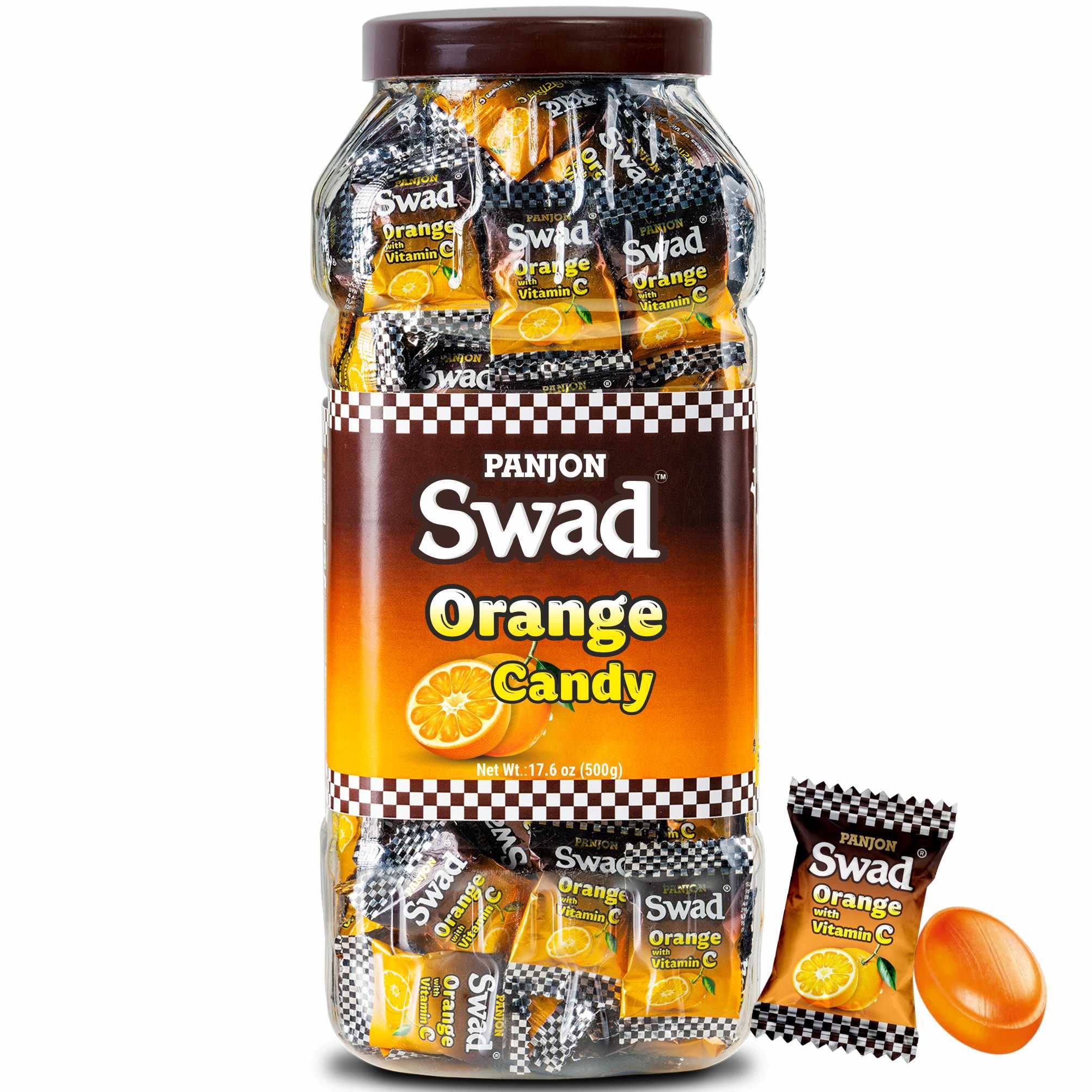 Panjon Swad Orange Vitamin C Candy 500g Jar – Sweet & Tangy Orange Flavor Hard Candy | Refreshing Citrus Treat