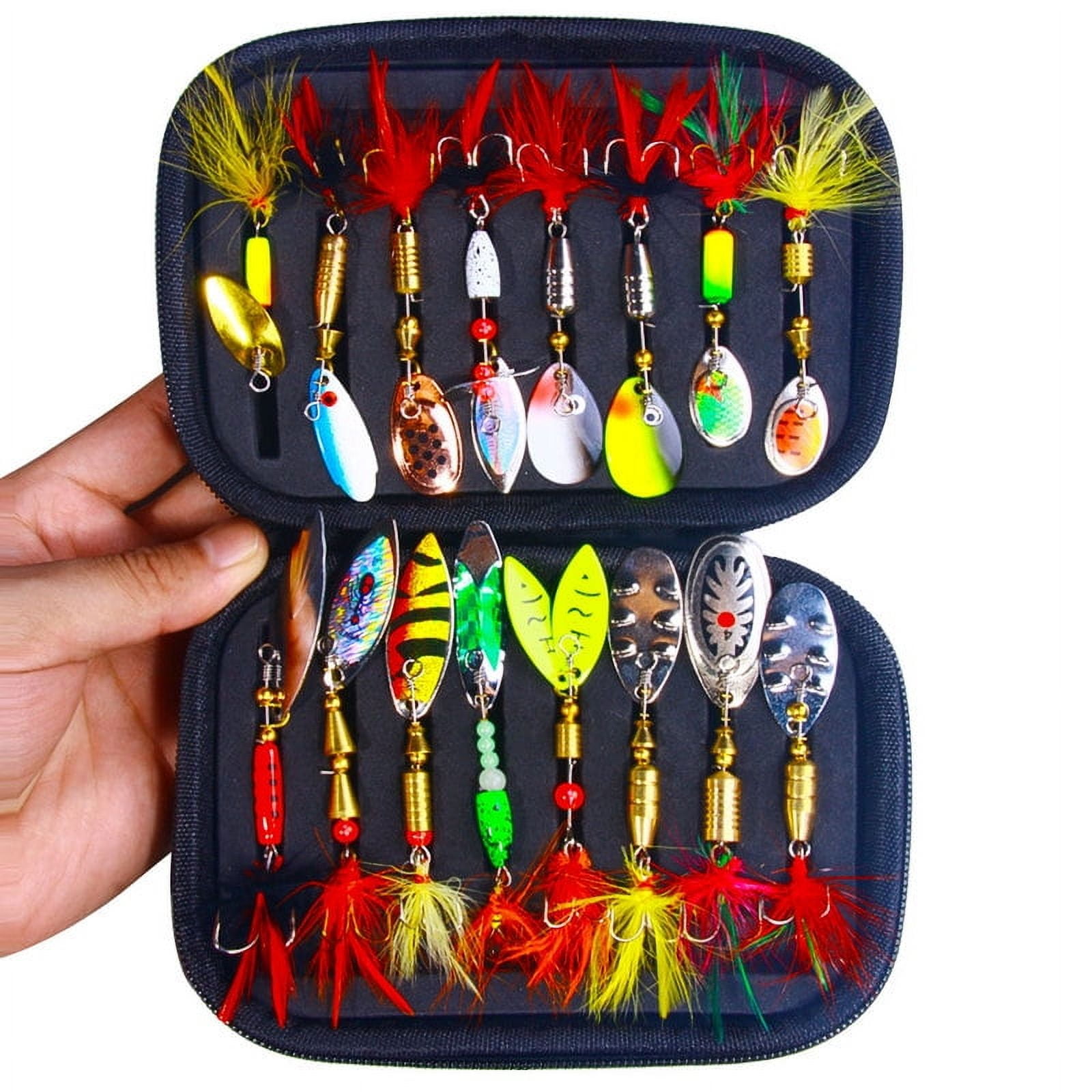 Panliya is beautiful  16PCS rotate Spinnerbait Metal Spoon Spinner Fishing Lure Hard Bait With Feather Treble Hooks with Bag Spinnerbait Tackle